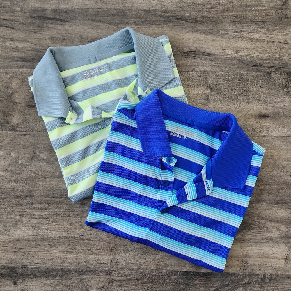Nike Golf Tour Performance Tech Vent Striped Polo Shirt Lot Of 2 - Men's XL